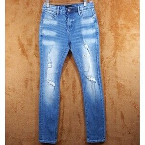 RTA Jeans Mens Size 30 Blue Medium Wash Distressed Skinny Logo CLAYTON $265